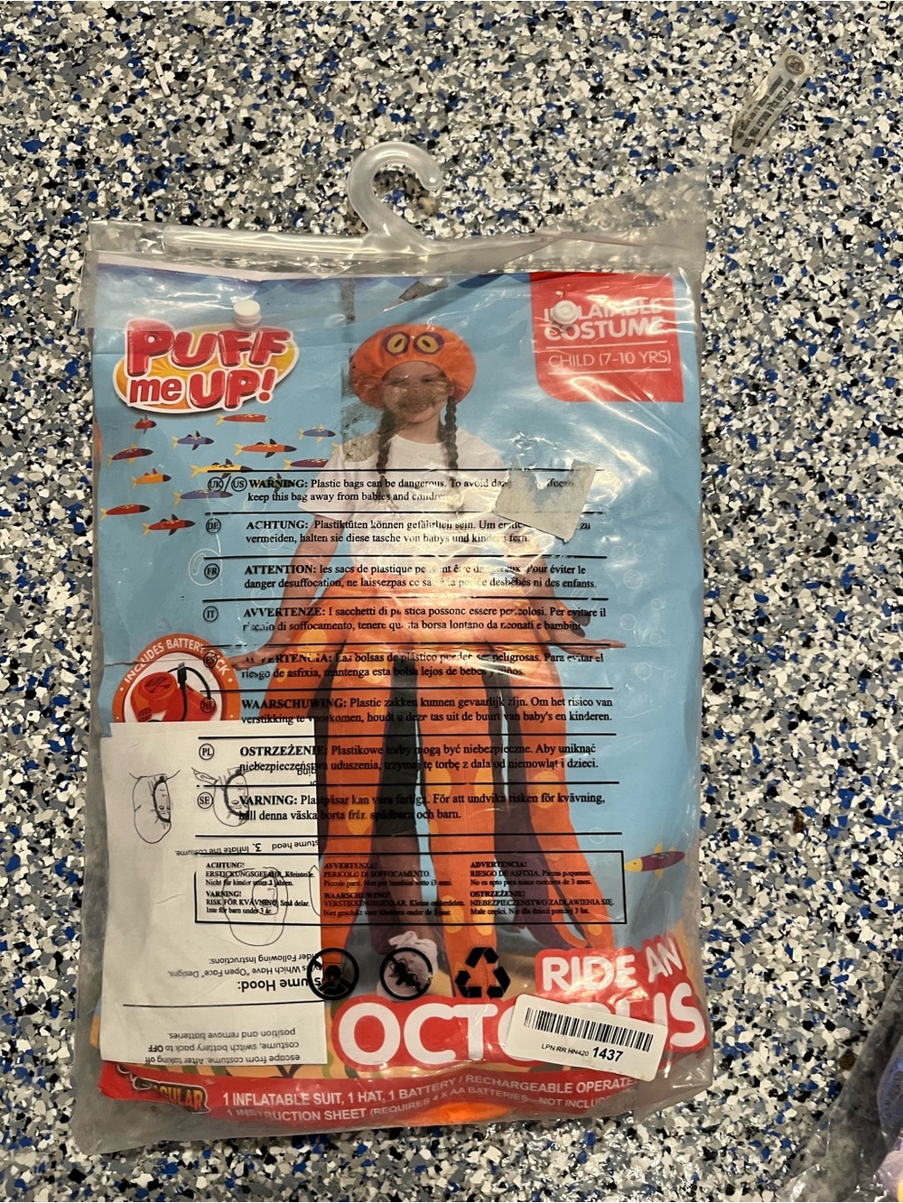 Inflatable Riding Orange Octopus Costume with Hat for Boys & Girls 8/10 8-10